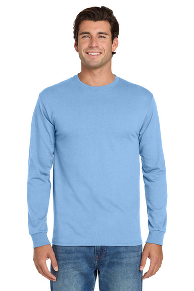 Jerzees 29LS/29L/29LSR Mens Dri-Power Moisture Wicking Long Sleeve Crewneck T-Shirt Light Blue Model Front