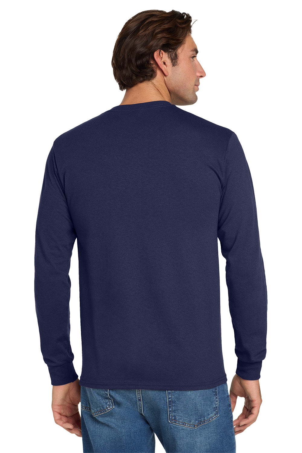 Jerzees 29LS/29L/29LSR Mens Dri-Power Moisture Wicking Long Sleeve Crewneck T-Shirt Navy Blue Model Back