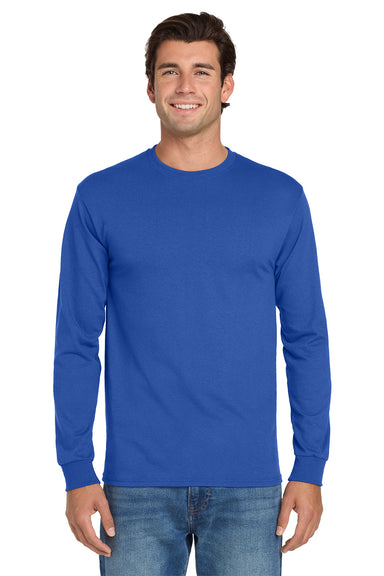 Jerzees 29LS/29L/29LSR Mens Dri-Power Moisture Wicking Long Sleeve Crewneck T-Shirt Royal Blue Model Front