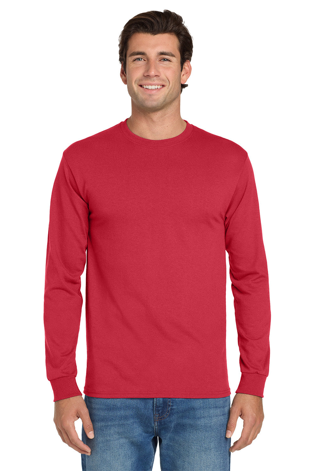 Jerzees 29LS/29L/29LSR Mens Dri-Power Moisture Wicking Long Sleeve Crewneck T-Shirt True Red Model Front