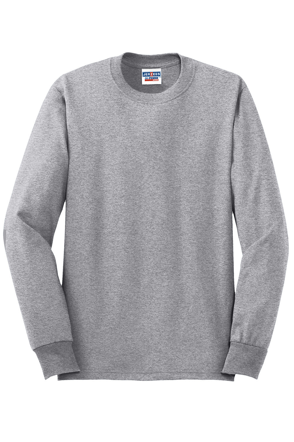 Jerzees 29LS/29L/29LSR Mens Dri-Power Moisture Wicking Long Sleeve Crewneck T-Shirt Heather Grey Flat Front