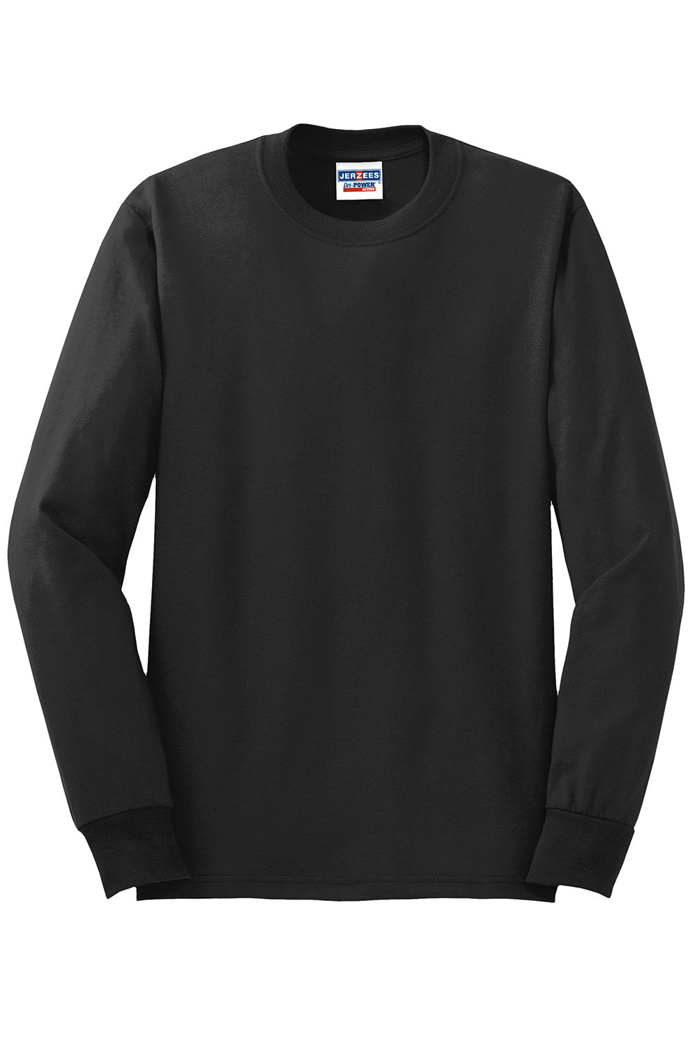 Jerzees 29LS/29L/29LSR Mens Dri-Power Moisture Wicking Long Sleeve Crewneck T-Shirt Black Flat Front