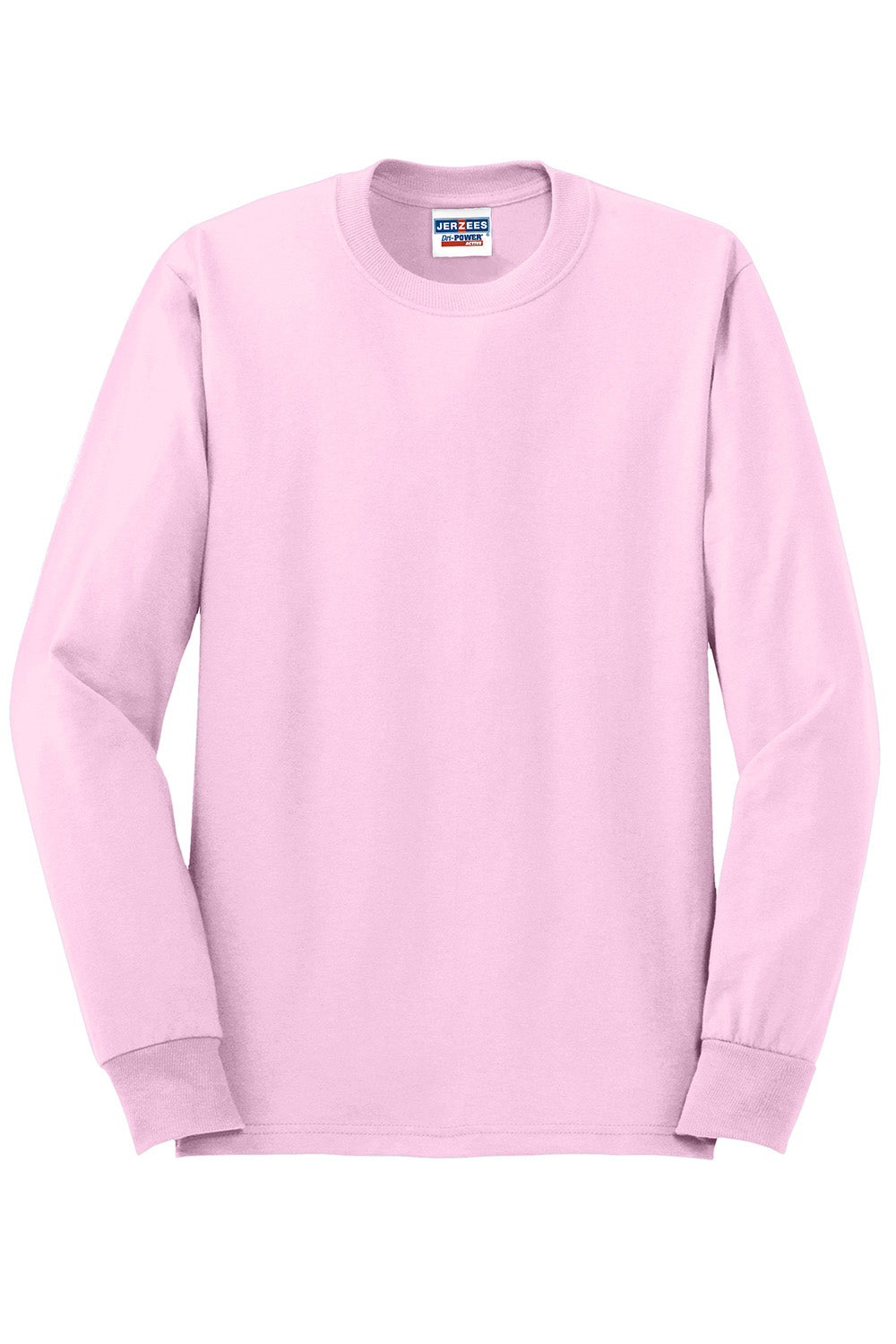 Jerzees 29LS/29L/29LSR Mens Dri-Power Moisture Wicking Long Sleeve Crewneck T-Shirt Classic Pink Flat Front