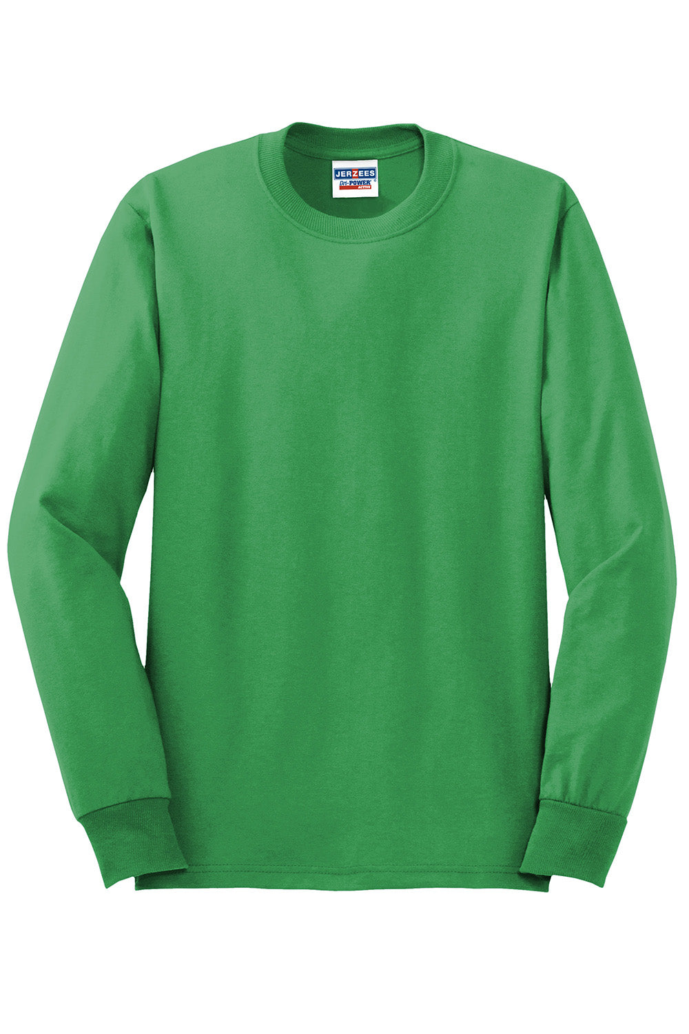 Jerzees 29LS/29L/29LSR Mens Dri-Power Moisture Wicking Long Sleeve Crewneck T-Shirt Kelly Green Flat Front