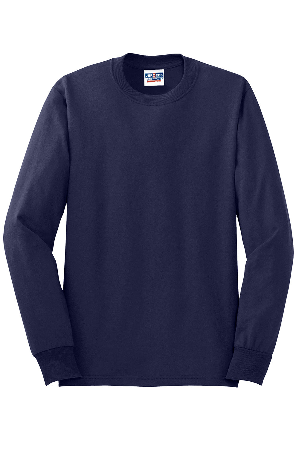 Jerzees 29LS/29L/29LSR Mens Dri-Power Moisture Wicking Long Sleeve Crewneck T-Shirt Navy Blue Flat Front