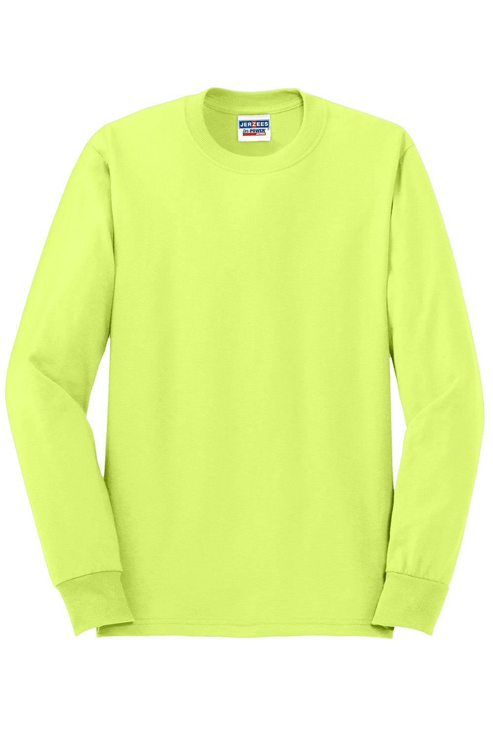 Jerzees 29LS/29L/29LSR Mens Dri-Power Moisture Wicking Long Sleeve Crewneck T-Shirt Safety Green Flat Front