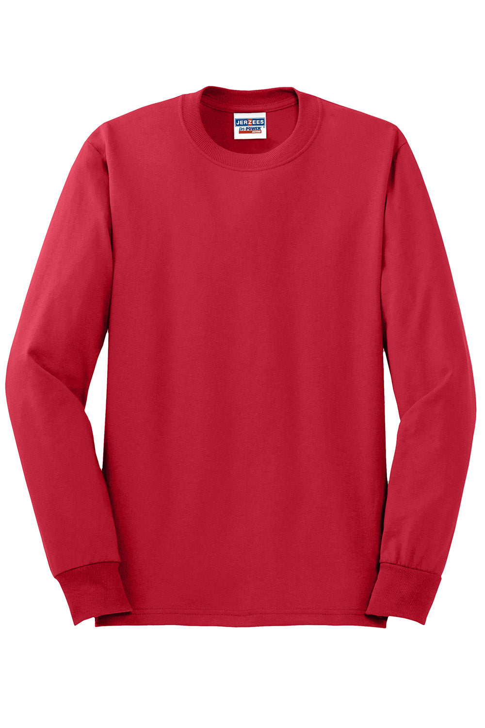 Jerzees 29LS/29L/29LSR Mens Dri-Power Moisture Wicking Long Sleeve Crewneck T-Shirt True Red Flat Front