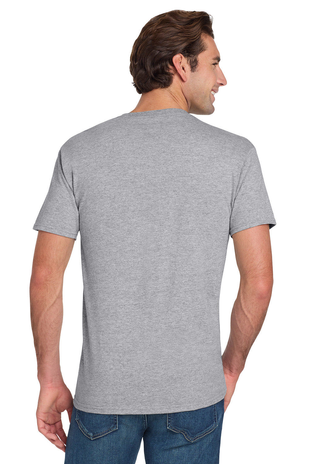 Jerzees 29MP/29P/29MPR Mens Dri-Power Moisture Wicking Short Sleeve Crewneck T-Shirt w/ Pocket Heather Grey Model Back