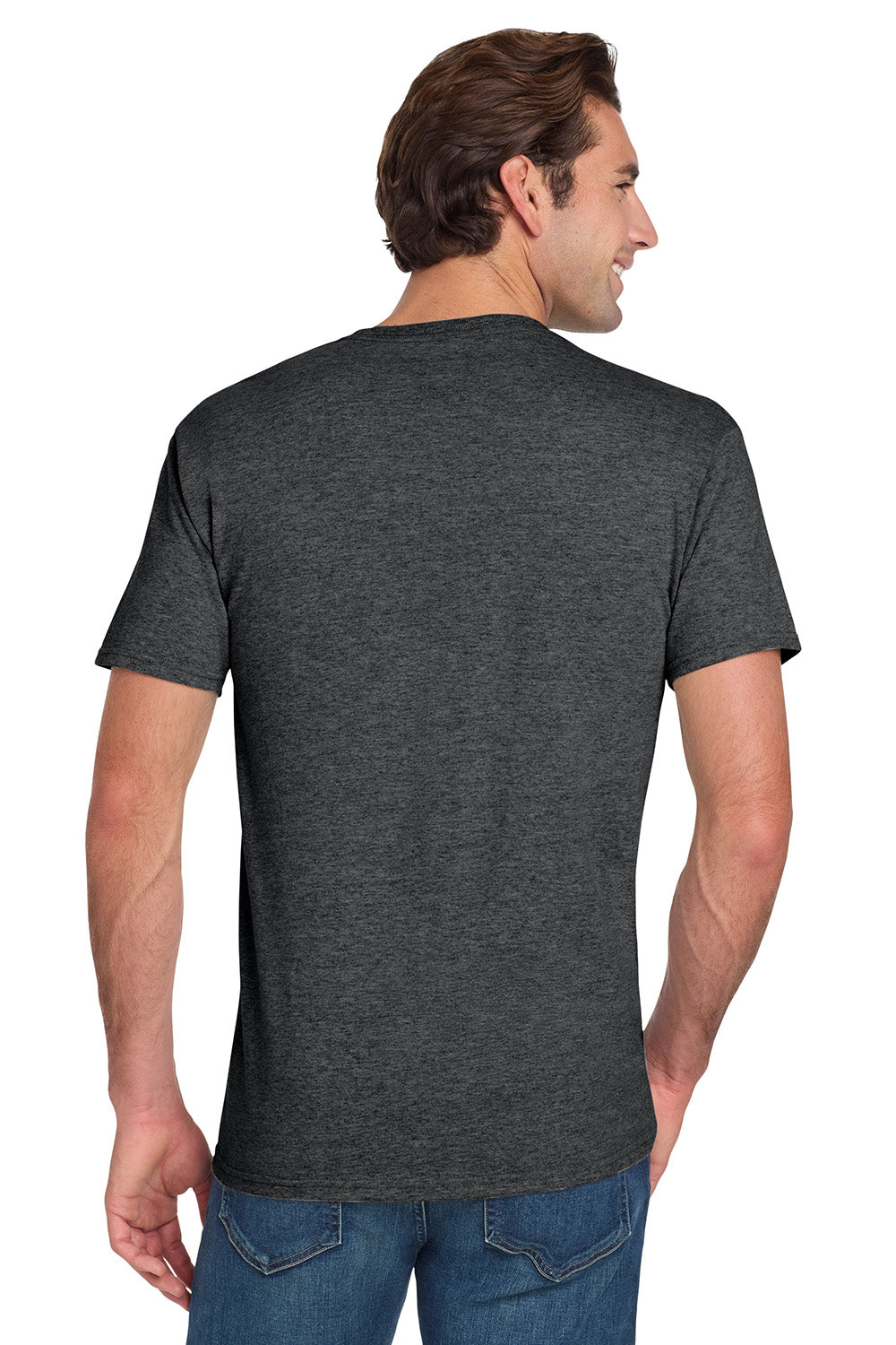 Jerzees 29MP/29P/29MPR Mens Dri-Power Moisture Wicking Short Sleeve Crewneck T-Shirt w/ Pocket Heather Black Model Back