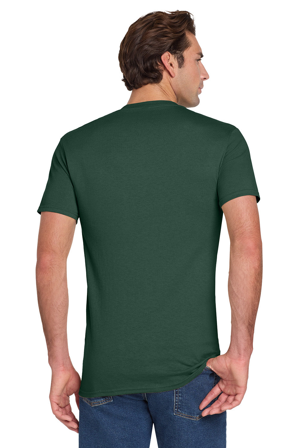 Jerzees 29MP/29P/29MPR Mens Dri-Power Moisture Wicking Short Sleeve Crewneck T-Shirt w/ Pocket Forest Green Model Back