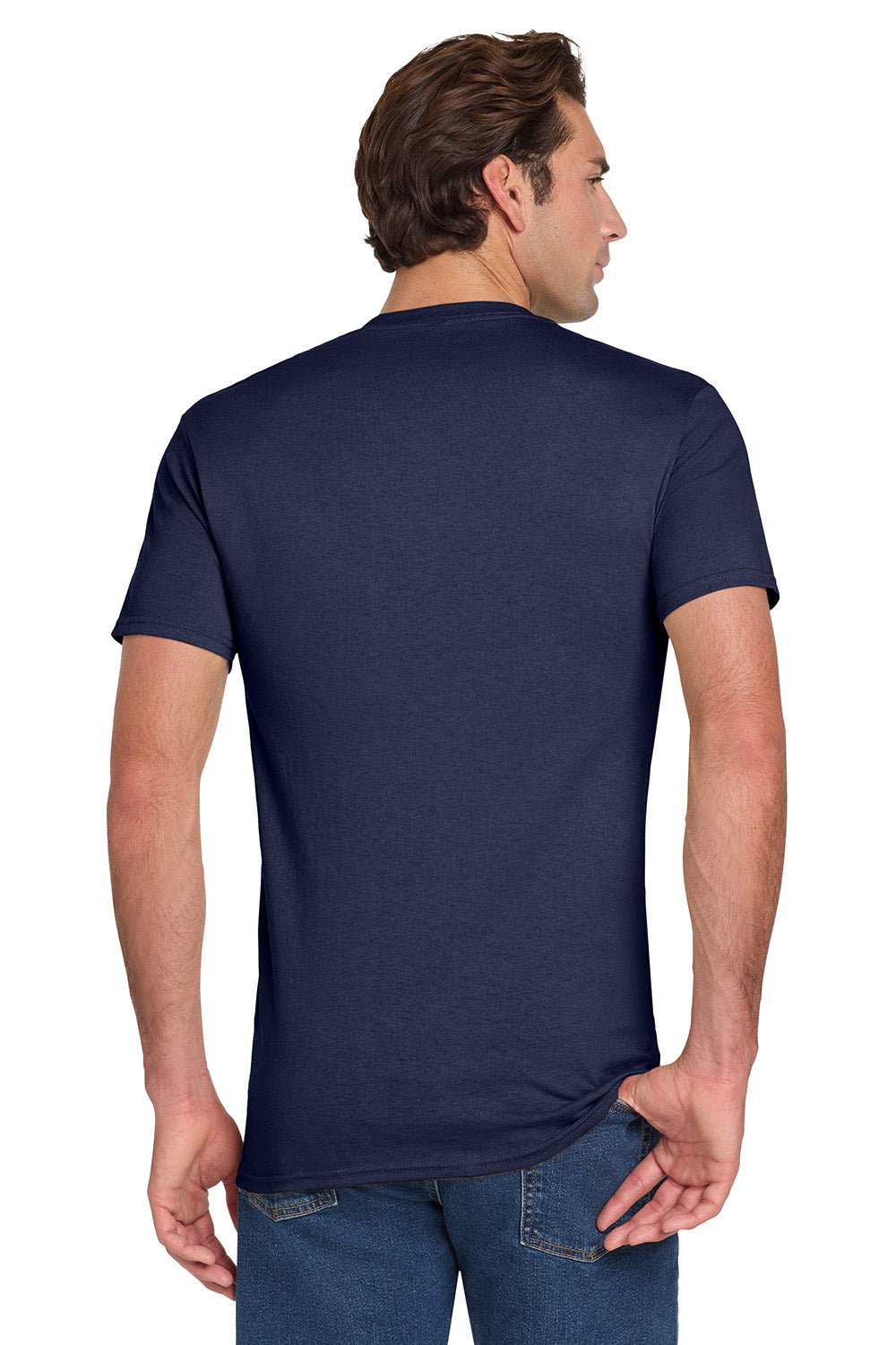 Jerzees 29MP/29P/29MPR Mens Dri-Power Moisture Wicking Short Sleeve Crewneck T-Shirt w/ Pocket Navy Blue Model Back