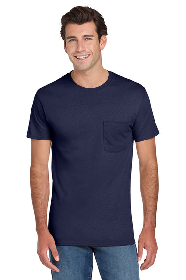 Jerzees 29MP/29P/29MPR Mens Dri-Power Moisture Wicking Short Sleeve Crewneck T-Shirt w/ Pocket Navy Blue Model Front