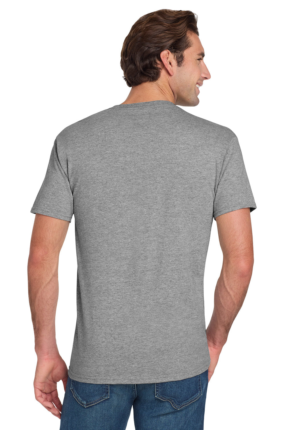 Jerzees 29MP/29P/29MPR Mens Dri-Power Moisture Wicking Short Sleeve Crewneck T-Shirt w/ Pocket Oxford Grey Model Back