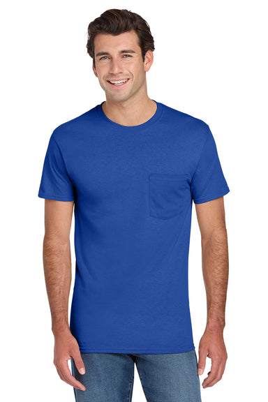 Jerzees 29MP/29P/29MPR Mens Dri-Power Moisture Wicking Short Sleeve Crewneck T-Shirt w/ Pocket Royal Blue Model Front