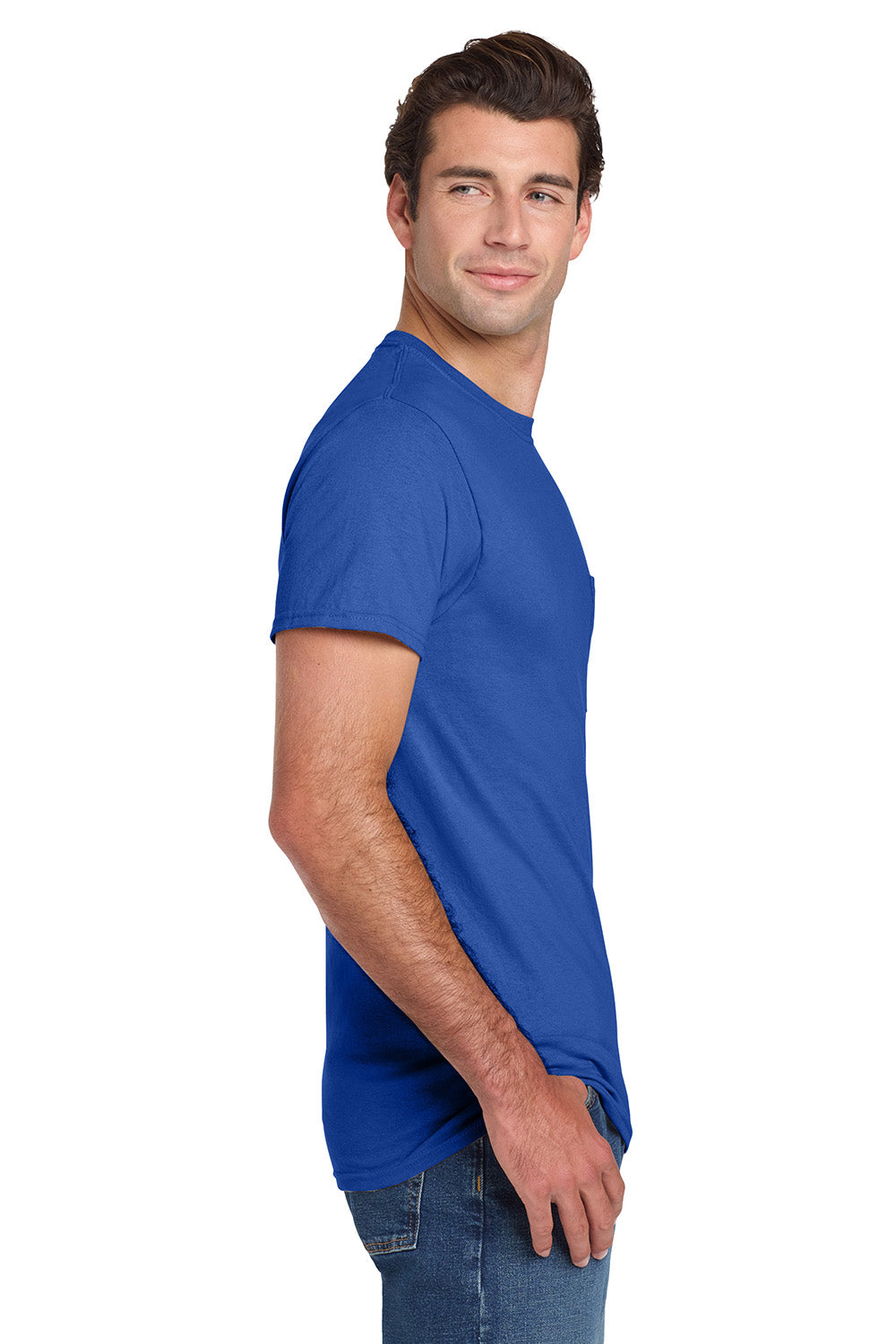 Jerzees 29MP/29P/29MPR Mens Dri-Power Moisture Wicking Short Sleeve Crewneck T-Shirt w/ Pocket Royal Blue Model Side