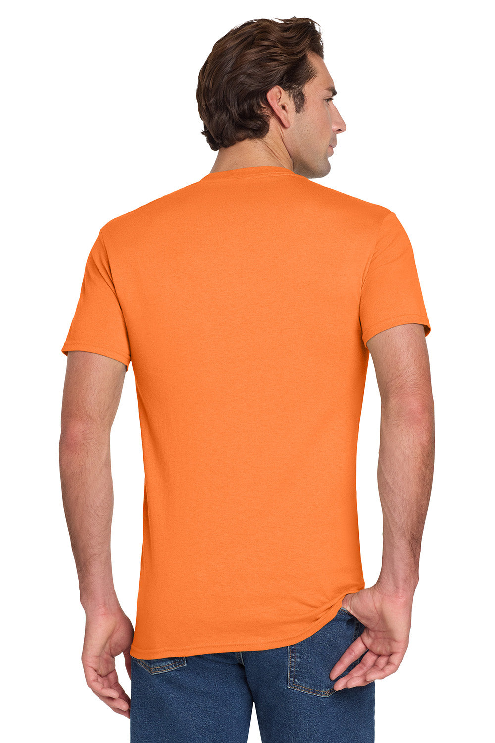 Jerzees 29MP/29P/29MPR Mens Dri-Power Moisture Wicking Short Sleeve Crewneck T-Shirt w/ Pocket Safety Orange Model Back