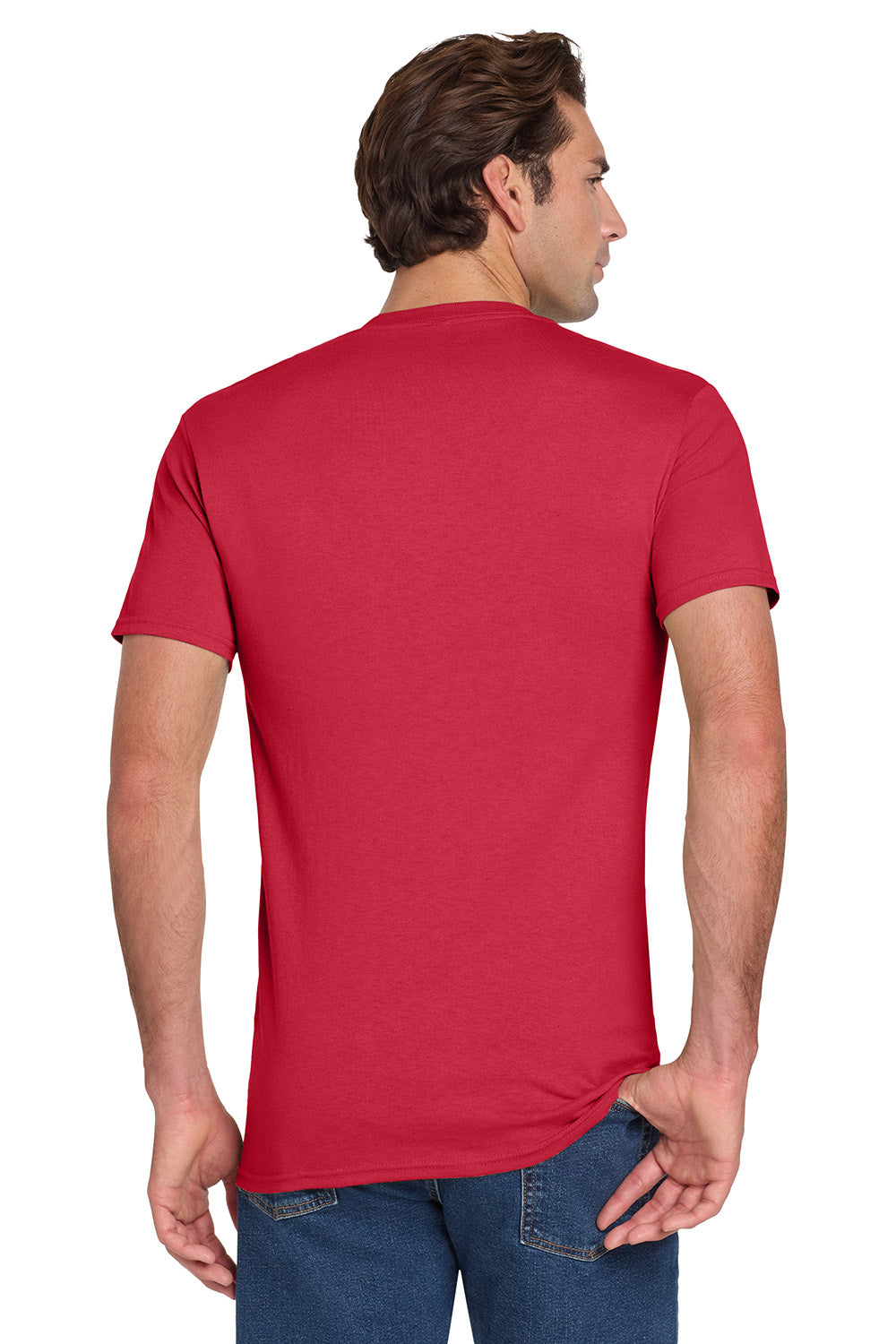 Jerzees 29MP/29P/29MPR Mens Dri-Power Moisture Wicking Short Sleeve Crewneck T-Shirt w/ Pocket True Red Model Back