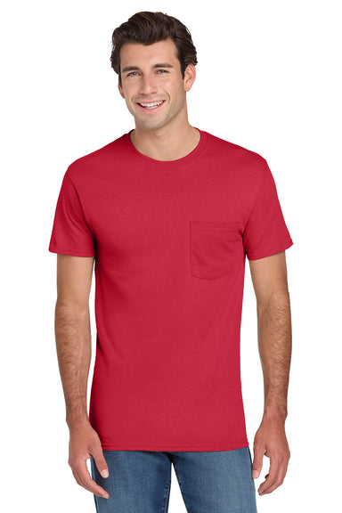 Jerzees 29MP/29P/29MPR Mens Dri-Power Moisture Wicking Short Sleeve Crewneck T-Shirt w/ Pocket True Red Model Front