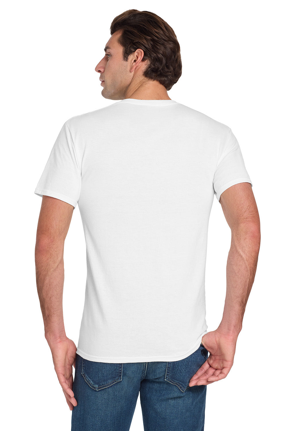 Jerzees 29MP/29P/29MPR Mens Dri-Power Moisture Wicking Short Sleeve Crewneck T-Shirt w/ Pocket White Model Back