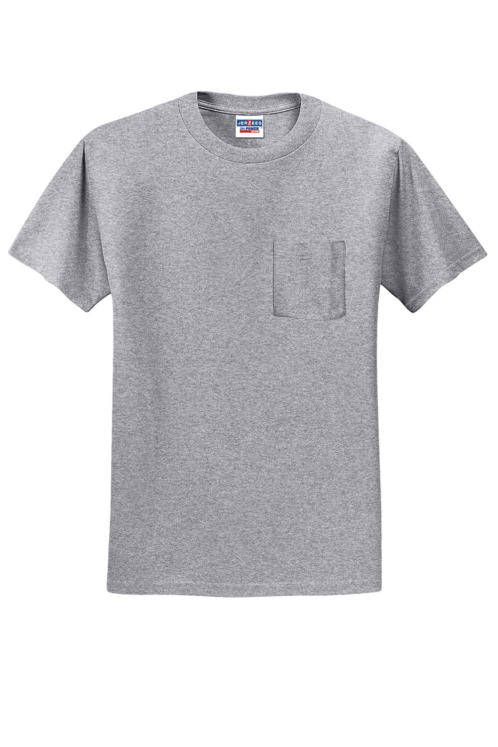 Jerzees 29MP/29P/29MPR Mens Dri-Power Moisture Wicking Short Sleeve Crewneck T-Shirt w/ Pocket Heather Grey Flat Front