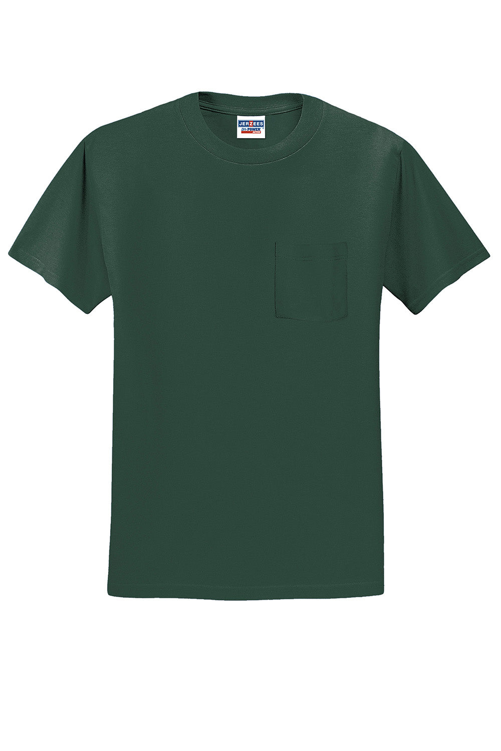 Jerzees 29MP/29P/29MPR Mens Dri-Power Moisture Wicking Short Sleeve Crewneck T-Shirt w/ Pocket Forest Green Flat Front