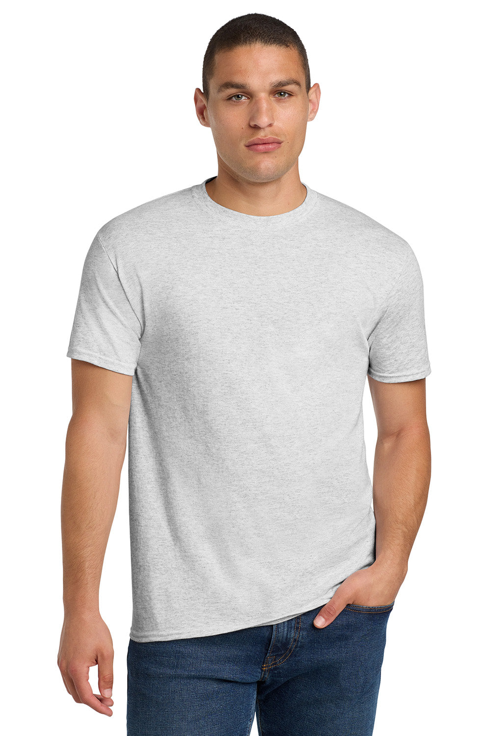 Jerzees 29M/29MR/29MT Mens Dri-Power Moisture Wicking Short Sleeve Crewneck T-Shirt Ash Grey Model Front