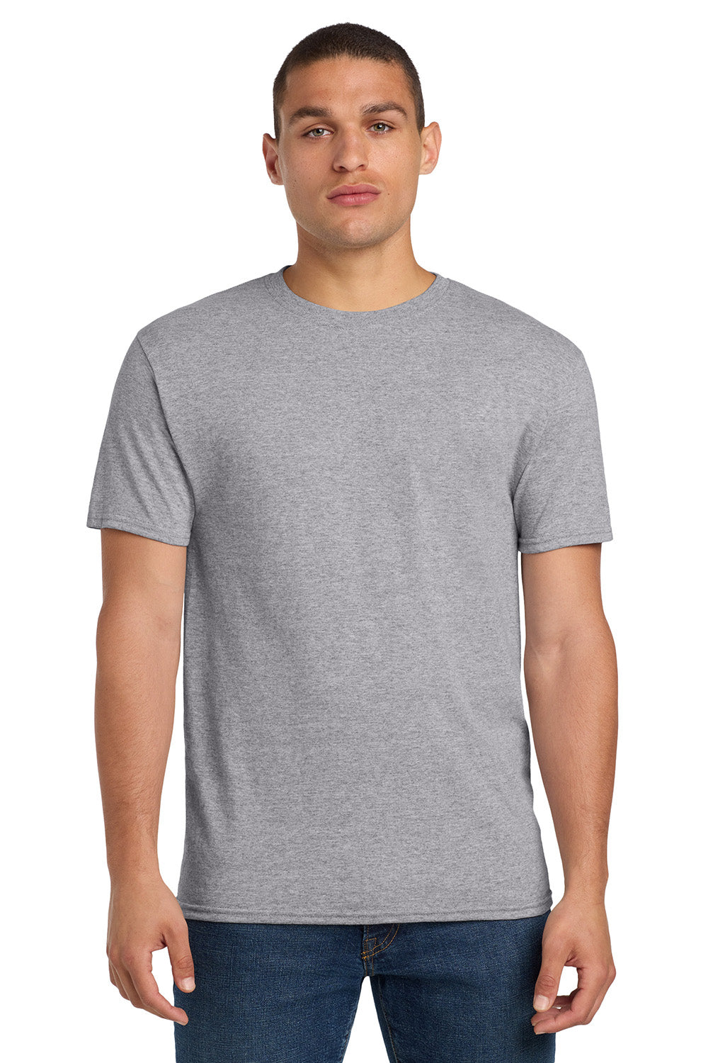 Jerzees 29M/29MR/29MT Mens Dri-Power Moisture Wicking Short Sleeve Crewneck T-Shirt Heather Grey Model Front