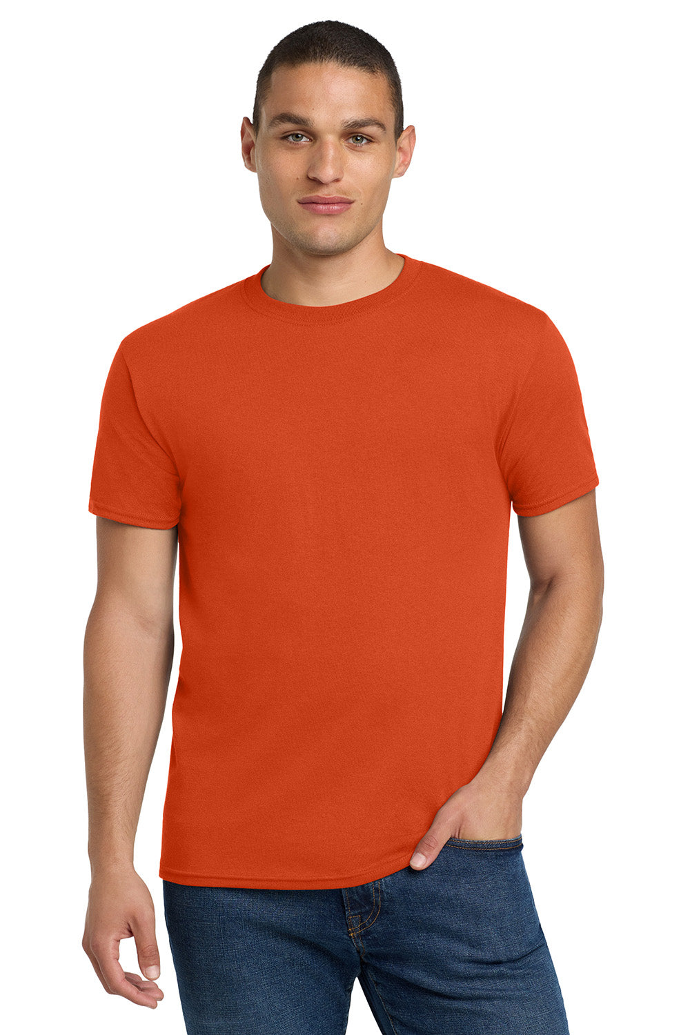 Jerzees 29M/29MR/29MT Mens Dri-Power Moisture Wicking Short Sleeve Crewneck T-Shirt Burnt Orange Model Front