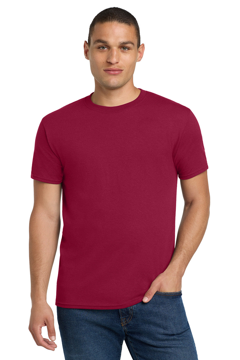 Jerzees 29M/29MR/29MT Mens Dri-Power Moisture Wicking Short Sleeve Crewneck T-Shirt Cardinal Red Model Front