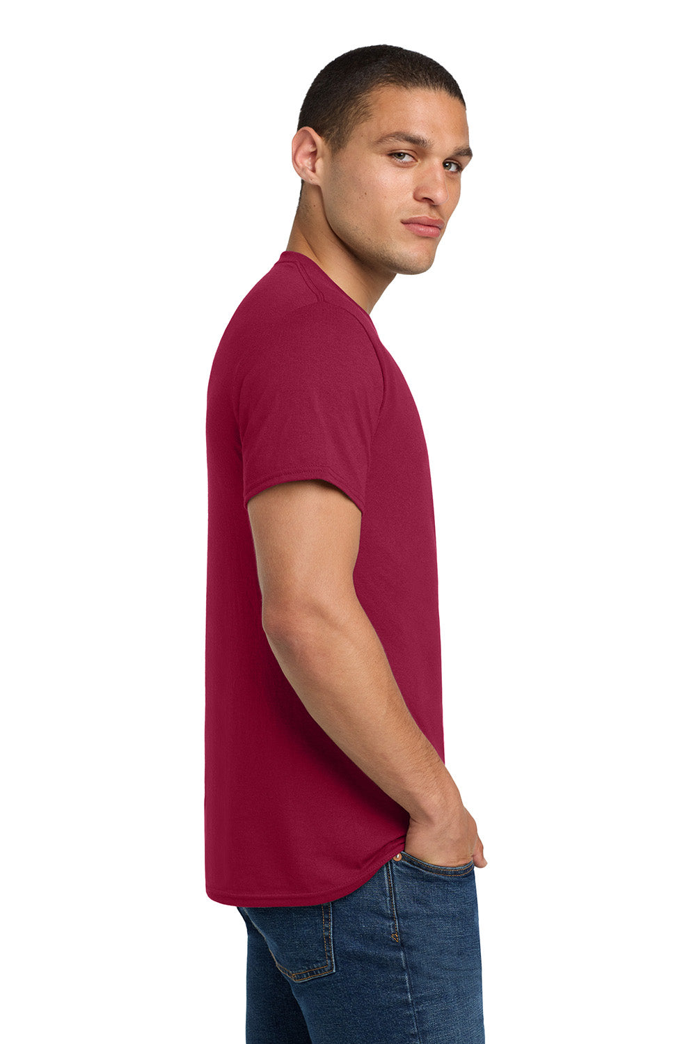 Jerzees 29M/29MR/29MT Mens Dri-Power Moisture Wicking Short Sleeve Crewneck T-Shirt Cardinal Red Model Side