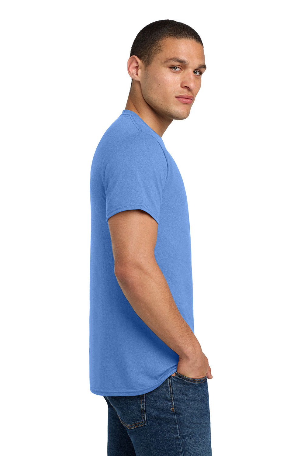 Jerzees 29M/29MR/29MT Mens Dri-Power Moisture Wicking Short Sleeve Crewneck T-Shirt Columbia Blue Model Side