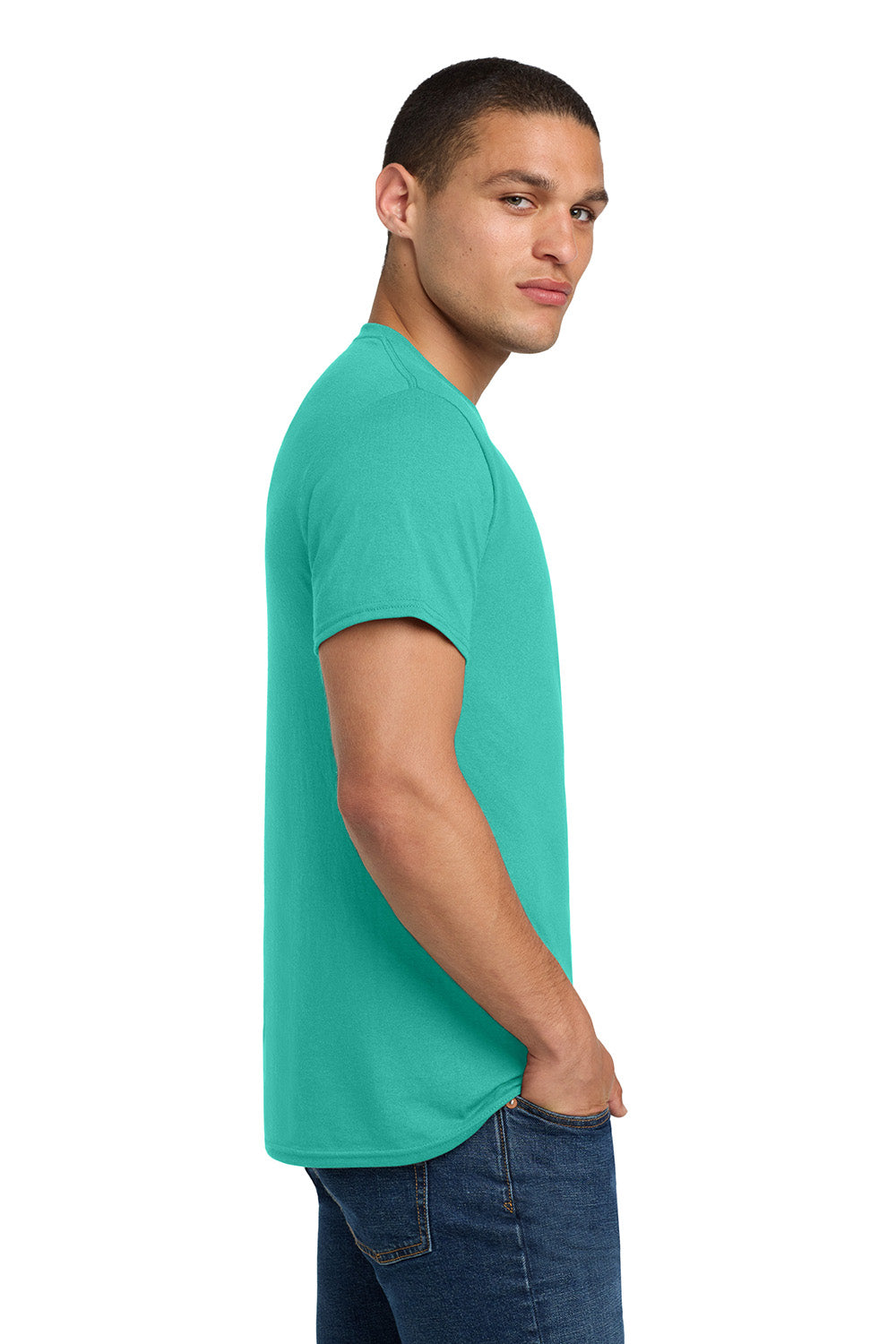 Jerzees 29M/29MR/29MT Mens Dri-Power Moisture Wicking Short Sleeve Crewneck T-Shirt Cool Mint Green Model Side