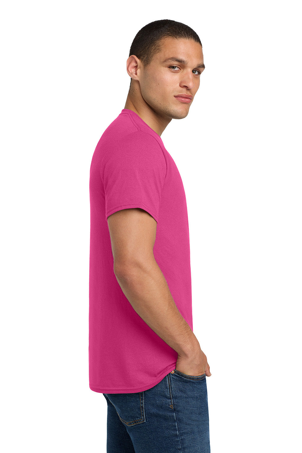 Jerzees 29M/29MR/29MT Mens Dri-Power Moisture Wicking Short Sleeve Crewneck T-Shirt Cyber Pink Model Side