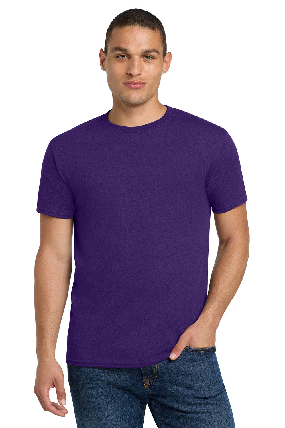 Jerzees 29M/29MR/29MT Mens Dri-Power Moisture Wicking Short Sleeve Crewneck T-Shirt Deep Purple Model Front