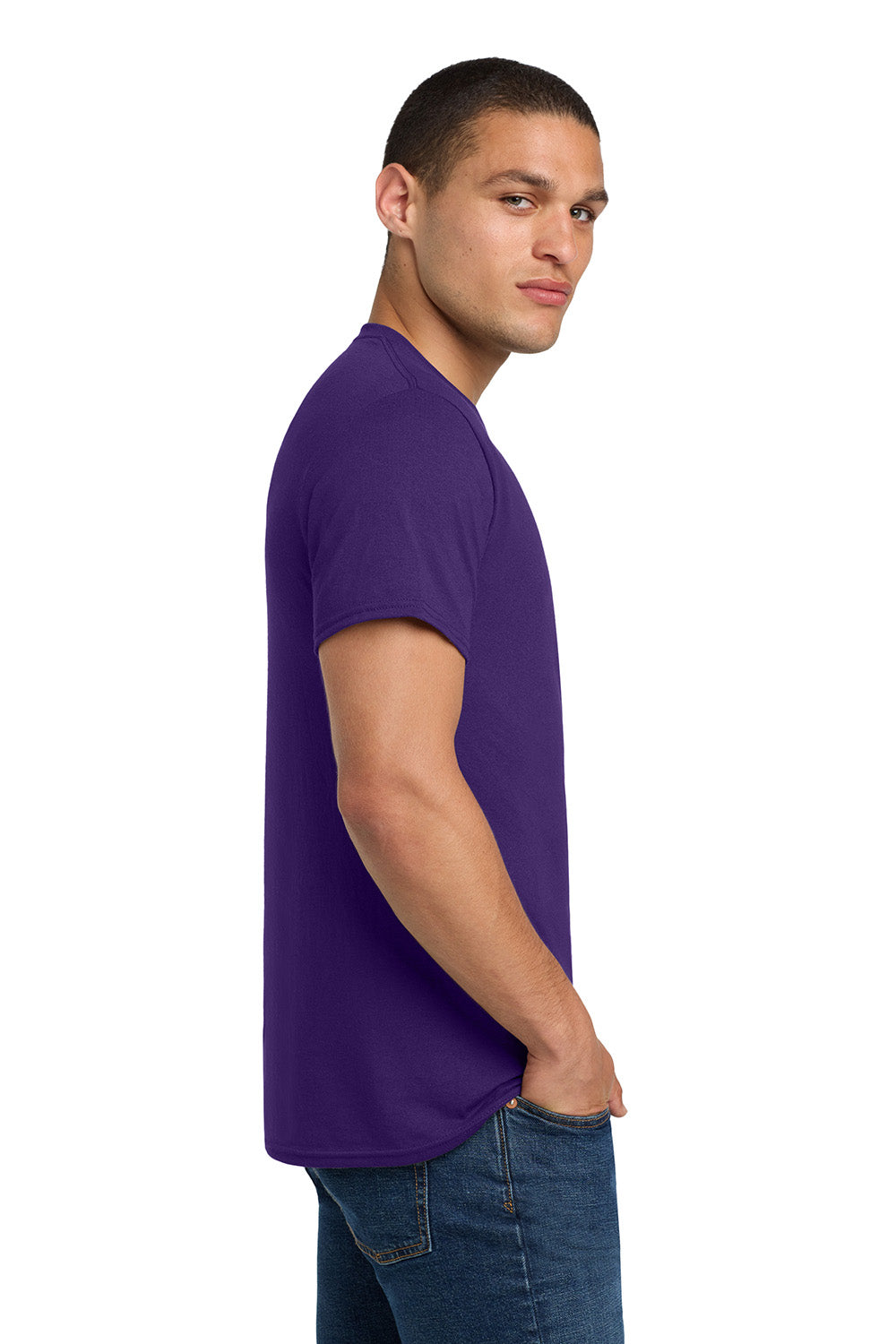 Jerzees 29M/29MR/29MT Mens Dri-Power Moisture Wicking Short Sleeve Crewneck T-Shirt Deep Purple Model Side