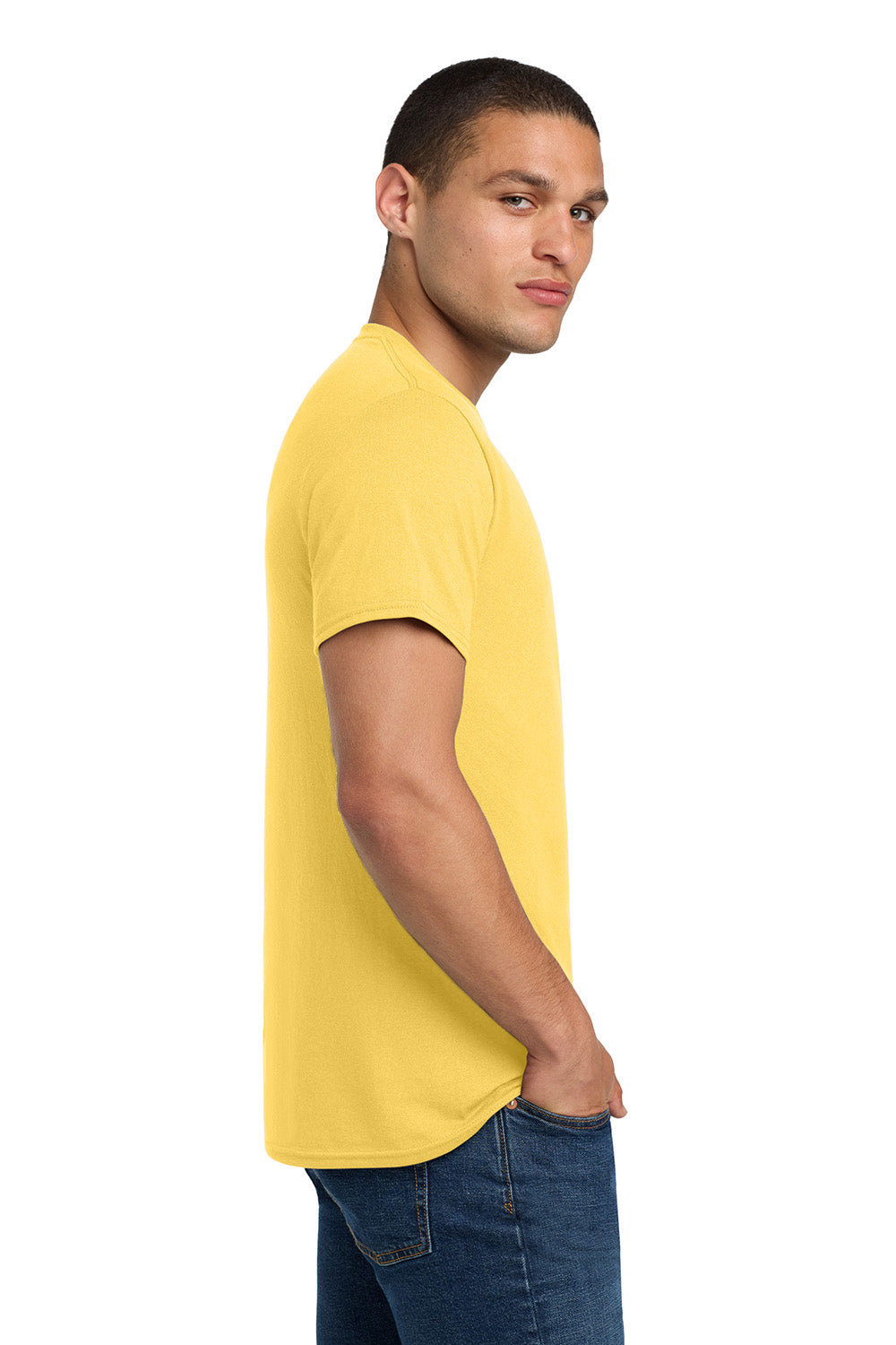 Jerzees 29M/29MR/29MT Mens Dri-Power Moisture Wicking Short Sleeve Crewneck T-Shirt Island Yellow Model Side