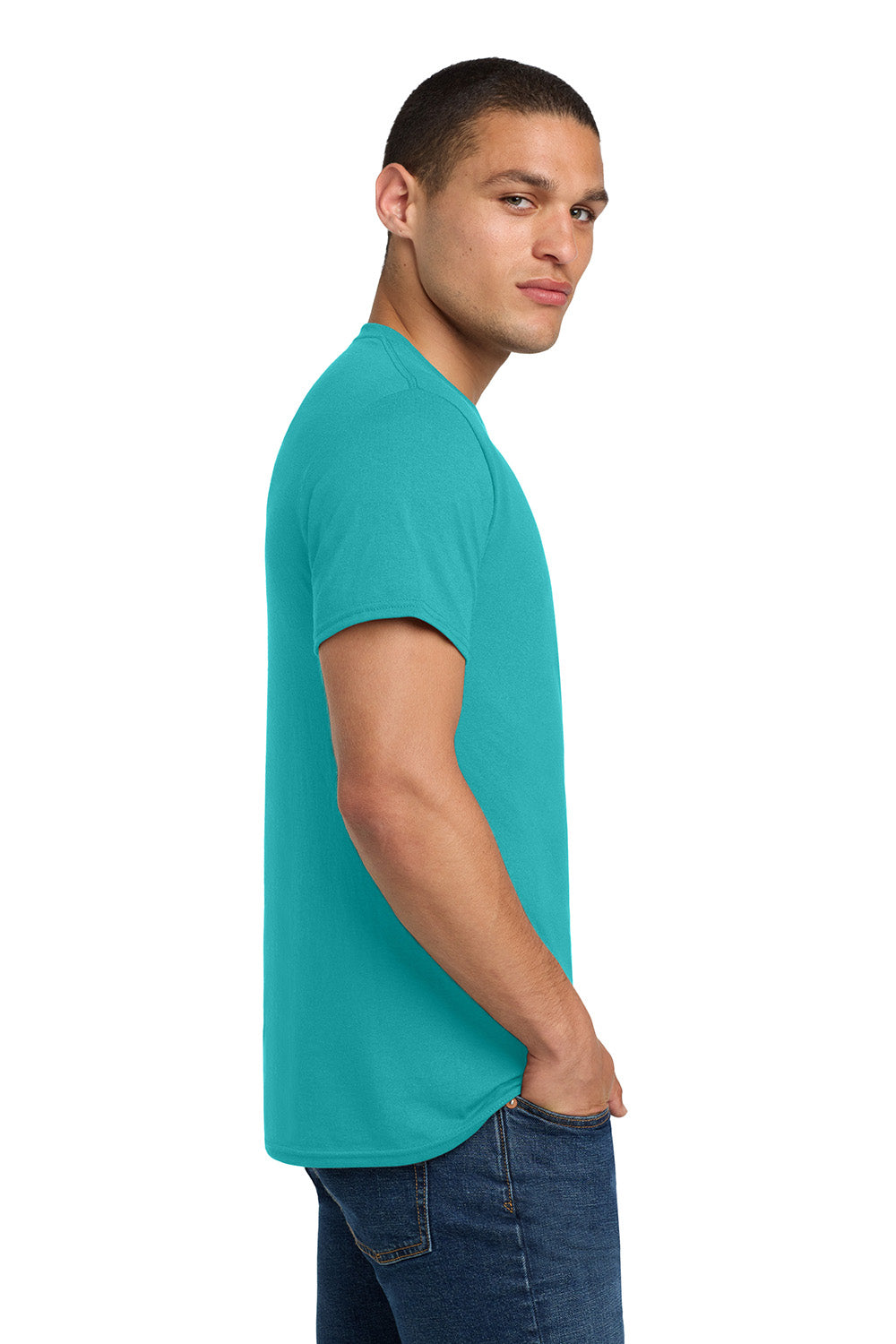 Jerzees 29M/29MR/29MT Mens Dri-Power Moisture Wicking Short Sleeve Crewneck T-Shirt Jade Green Model Side