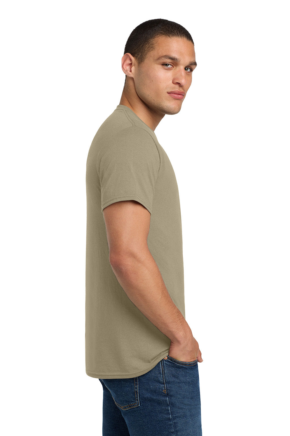 Jerzees 29M/29MR/29MT Mens Dri-Power Moisture Wicking Short Sleeve Crewneck T-Shirt Khaki Model Side