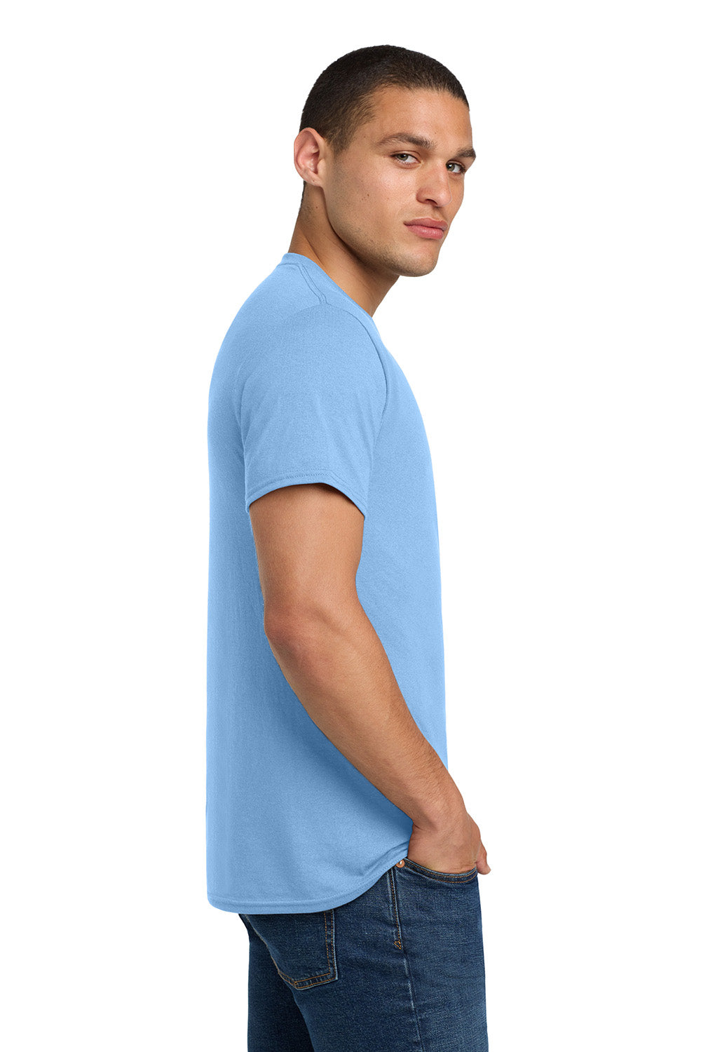 Jerzees 29M/29MR/29MT Mens Dri-Power Moisture Wicking Short Sleeve Crewneck T-Shirt Light Blue Model Side