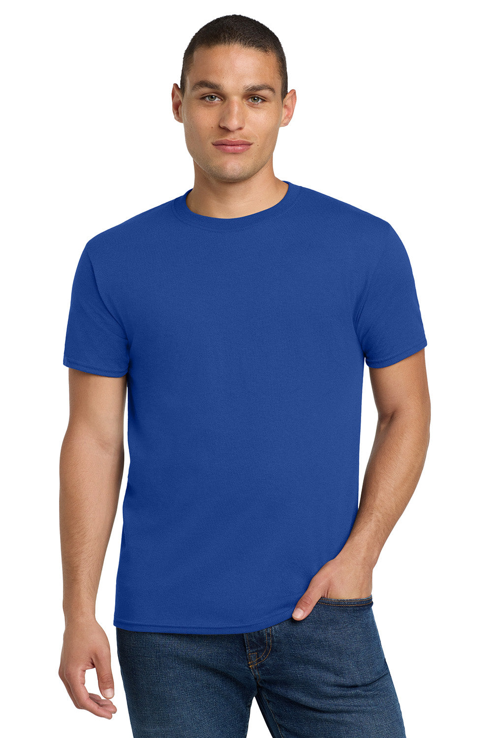 Jerzees 29M/29MR/29MT Mens Dri-Power Moisture Wicking Short Sleeve Crewneck T-Shirt Royal Blue Model Front