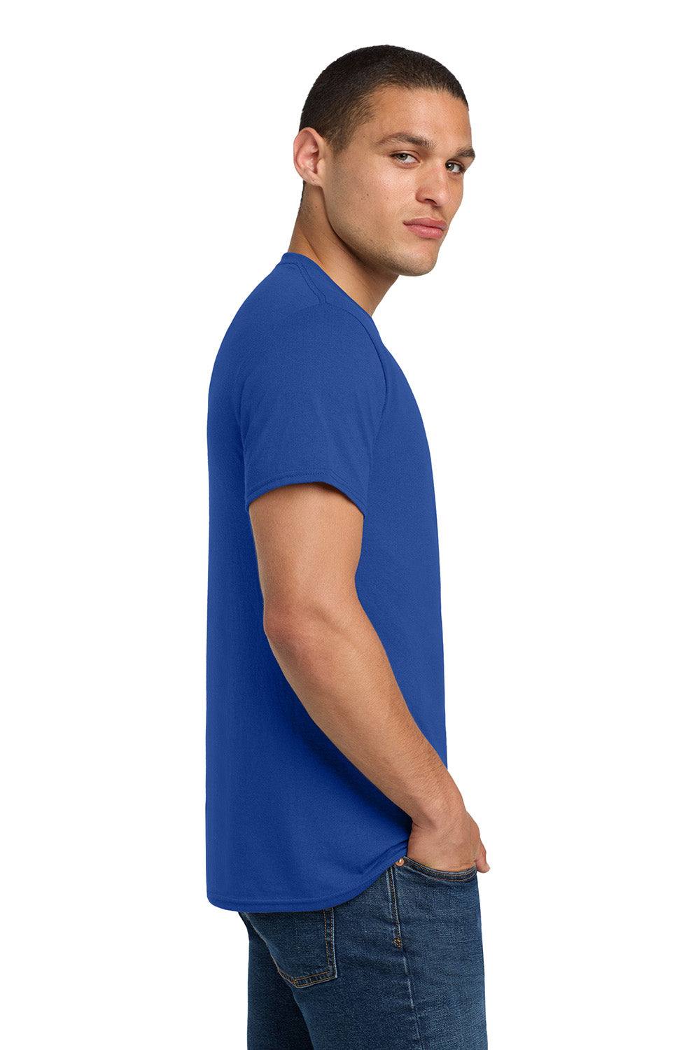 Jerzees 29M/29MR/29MT Mens Dri-Power Moisture Wicking Short Sleeve Crewneck T-Shirt Royal Blue Model Side