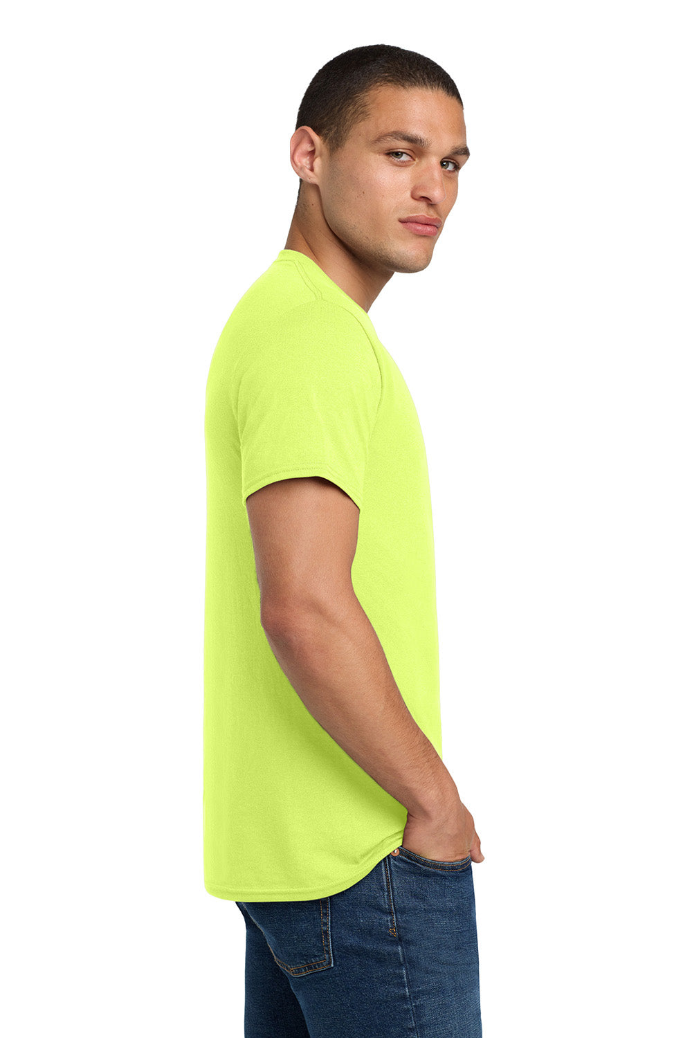 Jerzees 29M/29MR/29MT Mens Dri-Power Moisture Wicking Short Sleeve Crewneck T-Shirt Safety Green Model Side