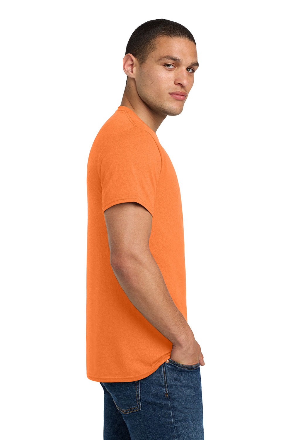 Jerzees 29M/29MR/29MT Mens Dri-Power Moisture Wicking Short Sleeve Crewneck T-Shirt Safety Orange Model Side