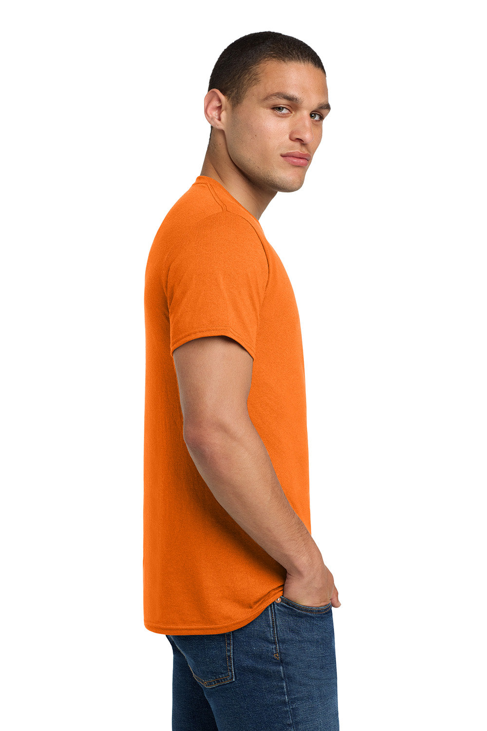 Jerzees 29M/29MR/29MT Mens Dri-Power Moisture Wicking Short Sleeve Crewneck T-Shirt Tennessee Orange Model Side