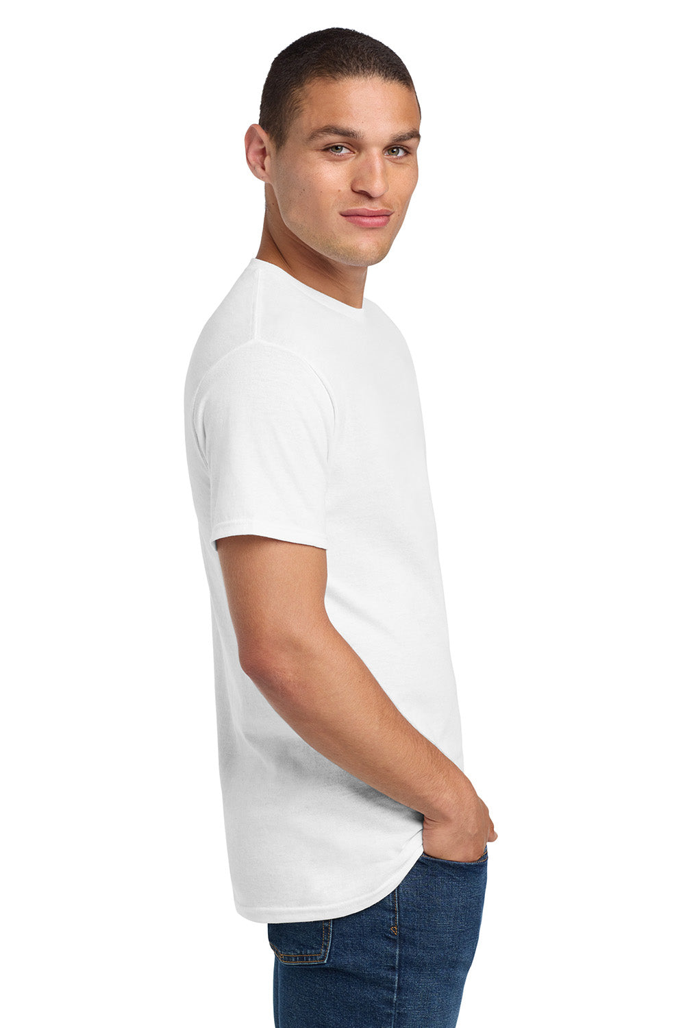 Jerzees 29M/29MR/29MT Mens Dri-Power Moisture Wicking Short Sleeve Crewneck T-Shirt White Model Side