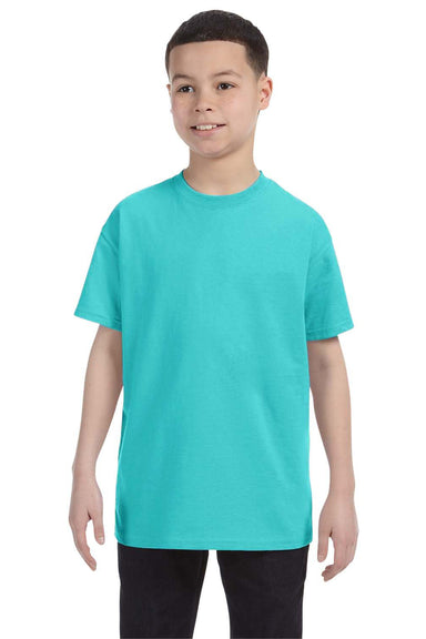 Jerzees 29B/29BR Youth Dri-Power Moisture Wicking Short Sleeve Crewneck T-Shirt Scuba Blue Model Front