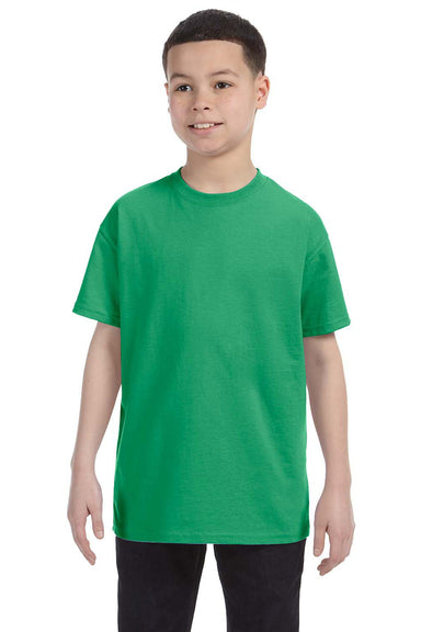 Jerzees 29B/29BR Youth Dri-Power Moisture Wicking Short Sleeve Crewneck T-Shirt Heather Irish Green Model Front