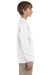 Jerzees 29BL/29BLR Youth Dri-Power Moisture Wicking Long Sleeve Crewneck T-Shirt White Model Side