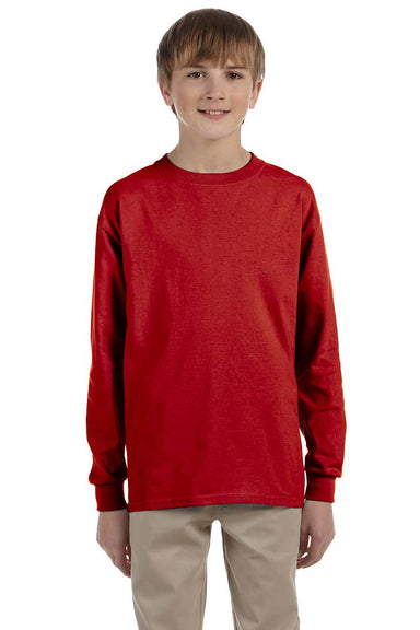 Jerzees 29BL/29BLR Youth Dri-Power Moisture Wicking Long Sleeve Crewneck T-Shirt True Red Model Front