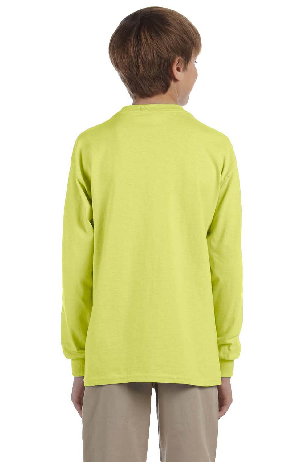 Jerzees 29BL/29BLR Youth Dri-Power Moisture Wicking Long Sleeve Crewneck T-Shirt Safety Green Model Back